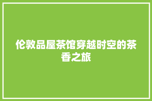 伦敦品屋茶馆穿越时空的茶香之旅