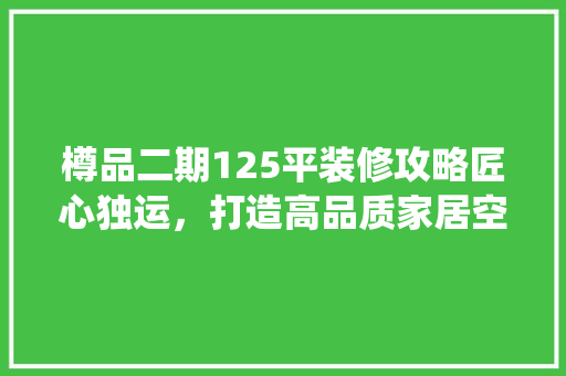 樽品二期125平装修攻略匠心独运，打造高品质家居空间