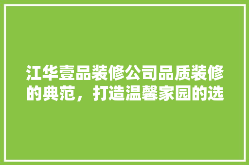 江华壹品装修公司品质装修的典范，打造温馨家园的选择