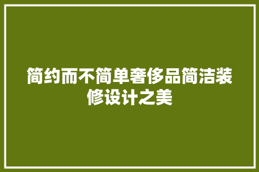 简约而不简单奢侈品简洁装修设计之美
