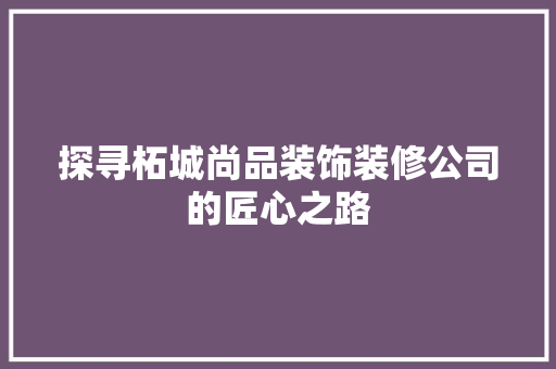 探寻柘城尚品装饰装修公司的匠心之路