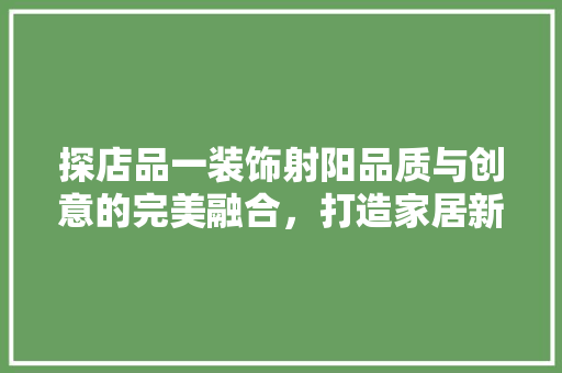 探店品一装饰射阳品质与创意的完美融合，打造家居新风尚