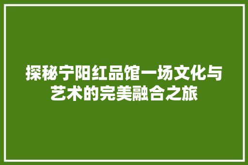 探秘宁阳红品馆一场文化与艺术的完美融合之旅