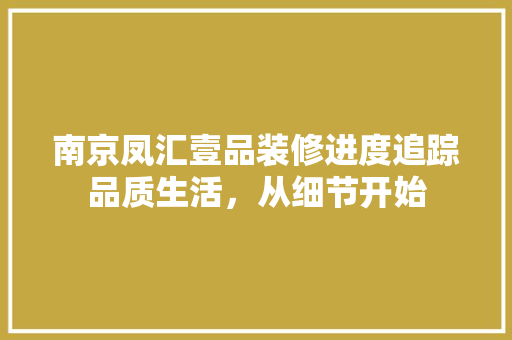 南京凤汇壹品装修进度追踪品质生活，从细节开始