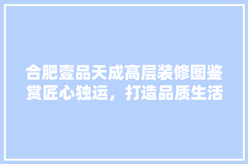 合肥壹品天成高层装修图鉴赏匠心独运，打造品质生活新标杆