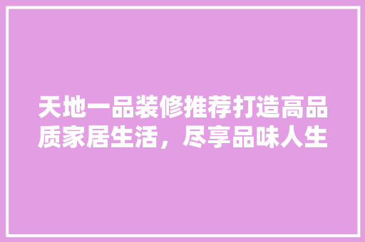 天地一品装修推荐打造高品质家居生活，尽享品味人生