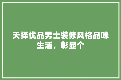 天择优品男士装修风格品味生活，彰显个