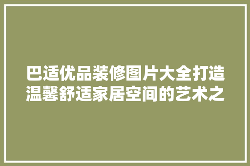 巴适优品装修图片大全打造温馨舒适家居空间的艺术之旅