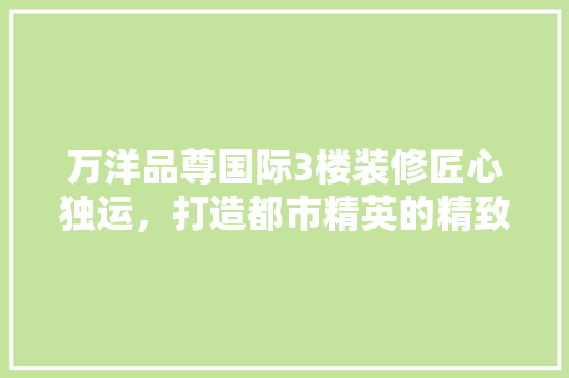 万洋品尊国际3楼装修匠心独运，打造都市精英的精致生活空间