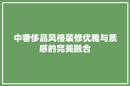 中奢侈品风格装修优雅与质感的完美融合