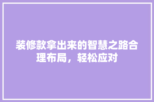 装修款拿出来的智慧之路合理布局，轻松应对