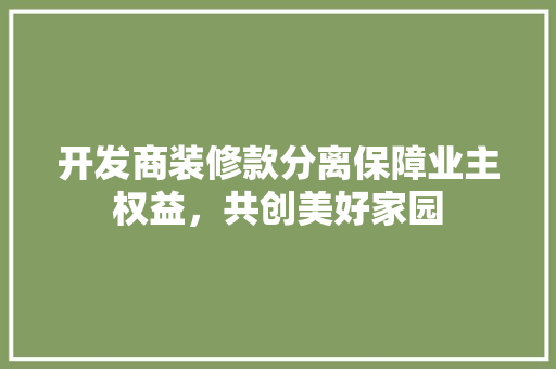 开发商装修款分离保障业主权益，共创美好家园