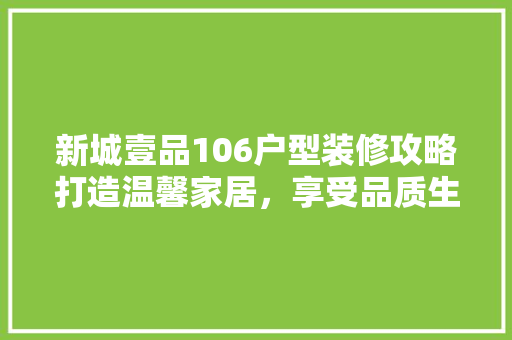 新城壹品106户型装修攻略打造温馨家居，享受品质生活