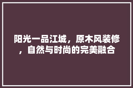 阳光一品江城，原木风装修，自然与时尚的完美融合