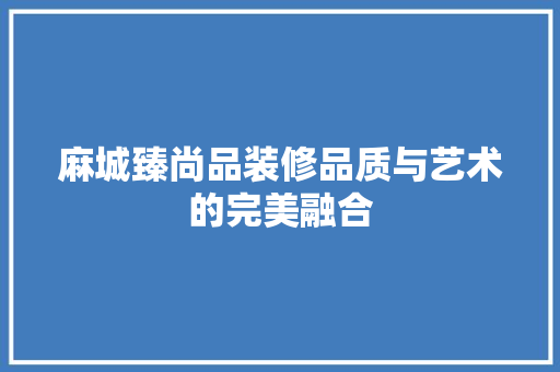 麻城臻尚品装修品质与艺术的完美融合