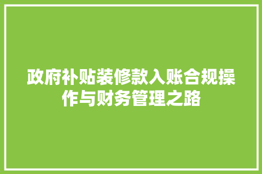 政府补贴装修款入账合规操作与财务管理之路