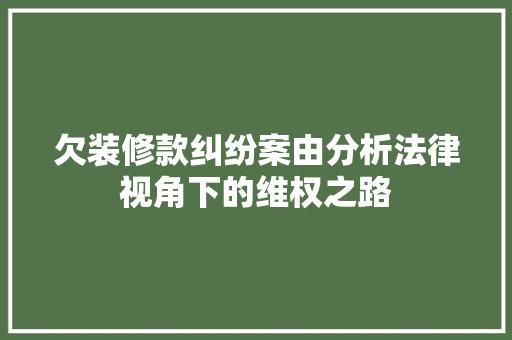 欠装修款纠纷案由分析法律视角下的维权之路