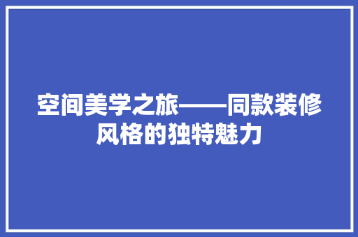 空间美学之旅——同款装修风格的独特魅力
