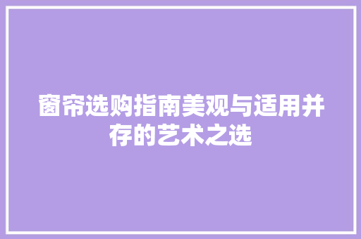 窗帘选购指南美观与适用并存的艺术之选