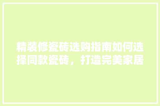 精装修瓷砖选购指南如何选择同款瓷砖，打造完美家居空间