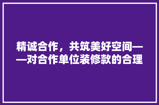精诚合作，共筑美好空间——对合作单位装修款的合理运用与成效分析