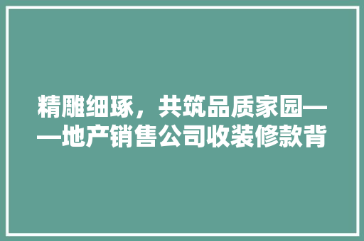 精雕细琢，共筑品质家园——地产销售公司收装修款背后的价值与意义