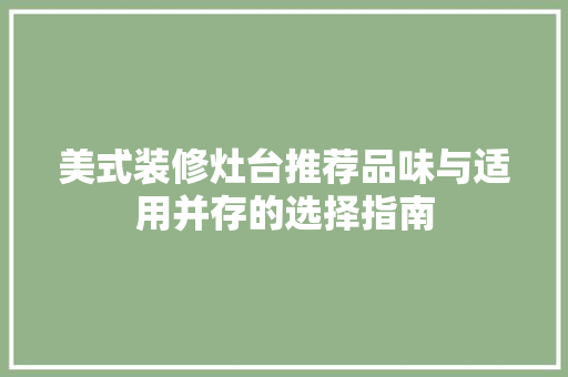 美式装修灶台推荐品味与适用并存的选择指南