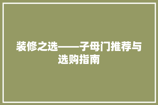装修之选——子母门推荐与选购指南
