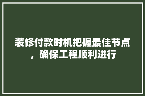 装修付款时机把握最佳节点，确保工程顺利进行