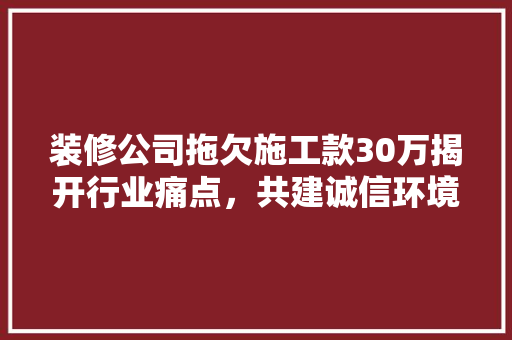 装修公司拖欠施工款30万揭开行业痛点，共建诚信环境