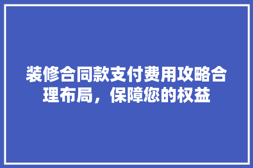装修合同款支付费用攻略合理布局，保障您的权益