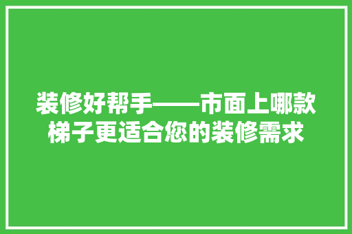 装修好帮手——市面上哪款梯子更适合您的装修需求