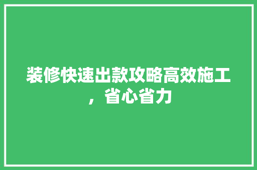装修快速出款攻略高效施工，省心省力