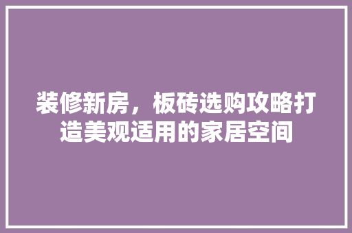 装修新房，板砖选购攻略打造美观适用的家居空间
