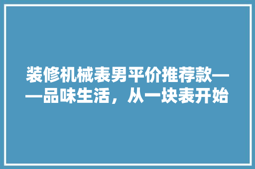 装修机械表男平价推荐款——品味生活，从一块表开始
