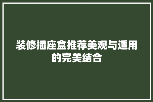 装修插座盒推荐美观与适用的完美结合