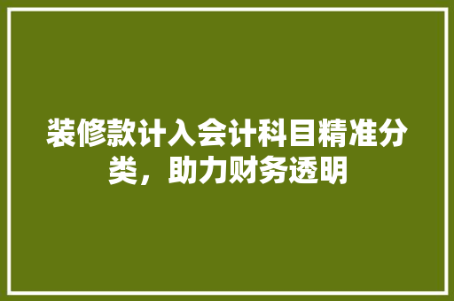 装修款计入会计科目精准分类，助力财务透明