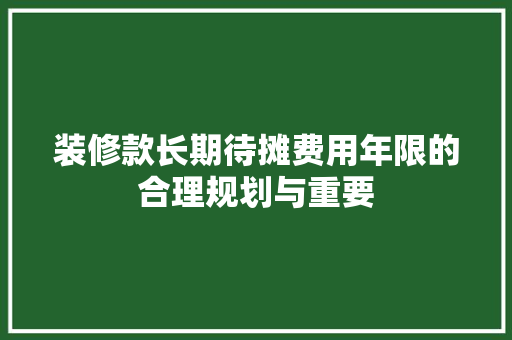 装修款长期待摊费用年限的合理规划与重要