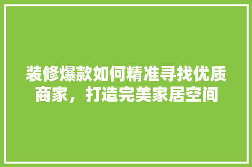 装修爆款如何精准寻找优质商家，打造完美家居空间