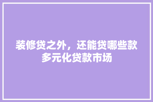 装修贷之外，还能贷哪些款多元化贷款市场