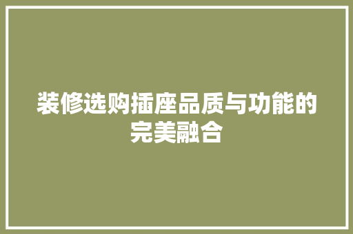 装修选购插座品质与功能的完美融合