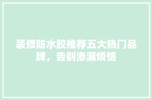 装修防水胶推荐五大热门品牌，告别渗漏烦恼