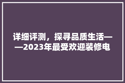 详细评测，探寻品质生活——2023年最受欢迎装修电钻品牌推荐