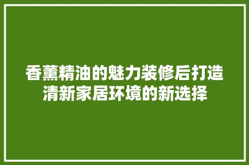 香薰精油的魅力装修后打造清新家居环境的新选择