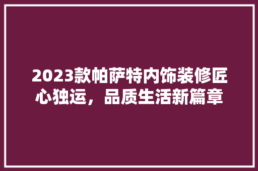 2023款帕萨特内饰装修匠心独运，品质生活新篇章