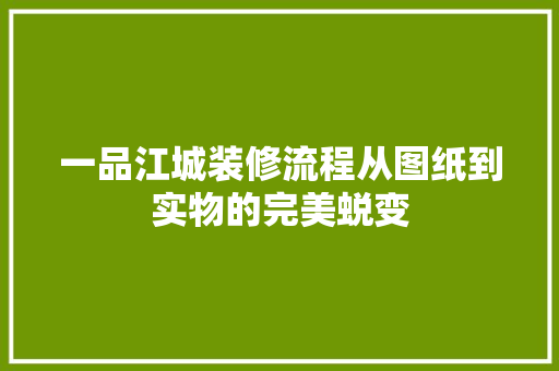 一品江城装修流程从图纸到实物的完美蜕变