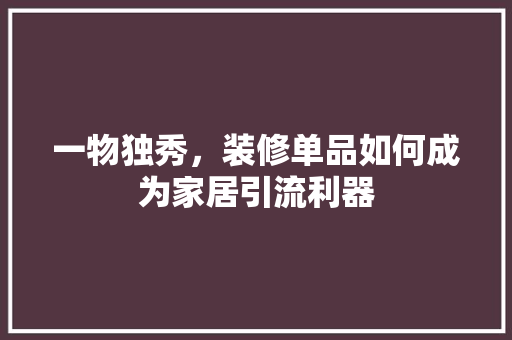 一物独秀，装修单品如何成为家居引流利器