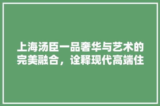 上海汤臣一品奢华与艺术的完美融合，诠释现代高端住宅装修新潮流