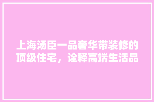 上海汤臣一品奢华带装修的顶级住宅，诠释高端生活品质
