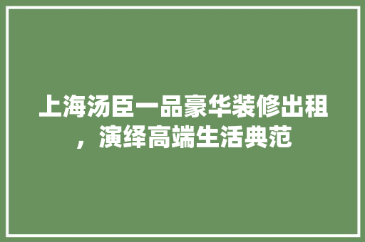 上海汤臣一品豪华装修出租，演绎高端生活典范